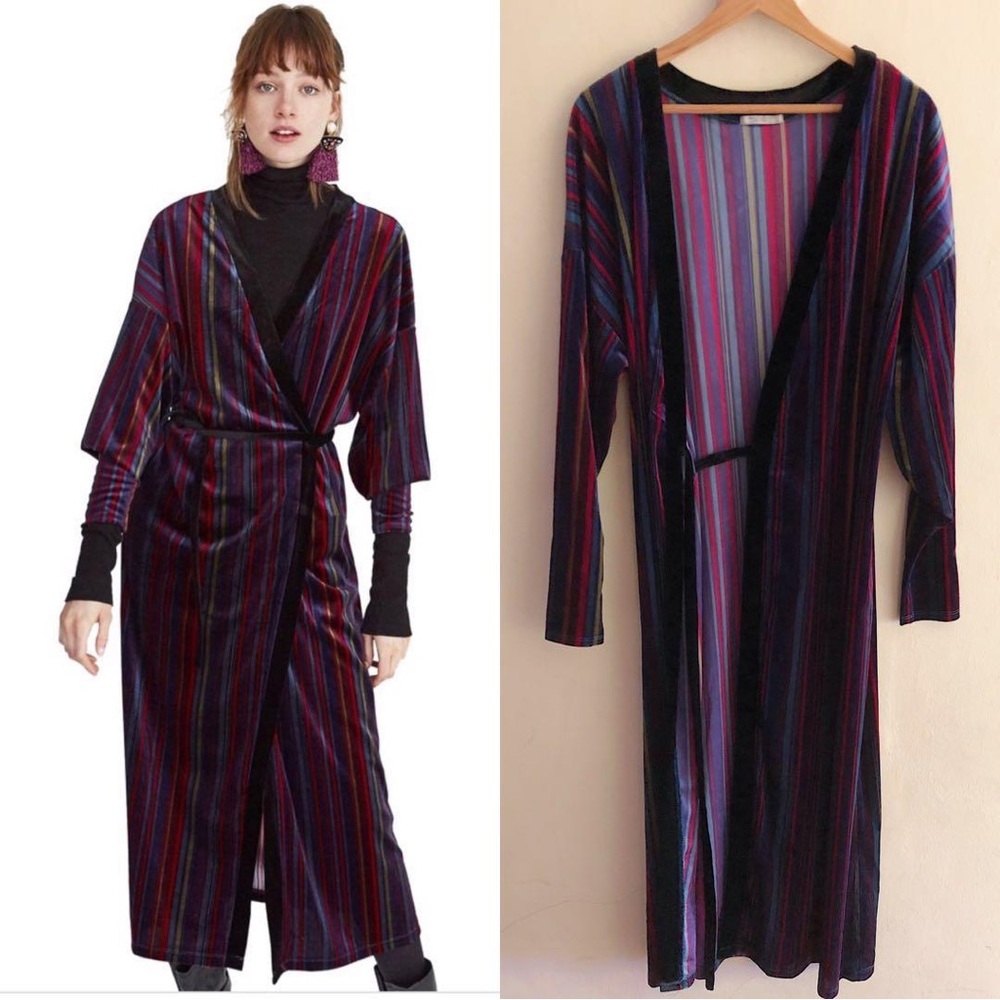 Zara velvet striped maxi kimono dress